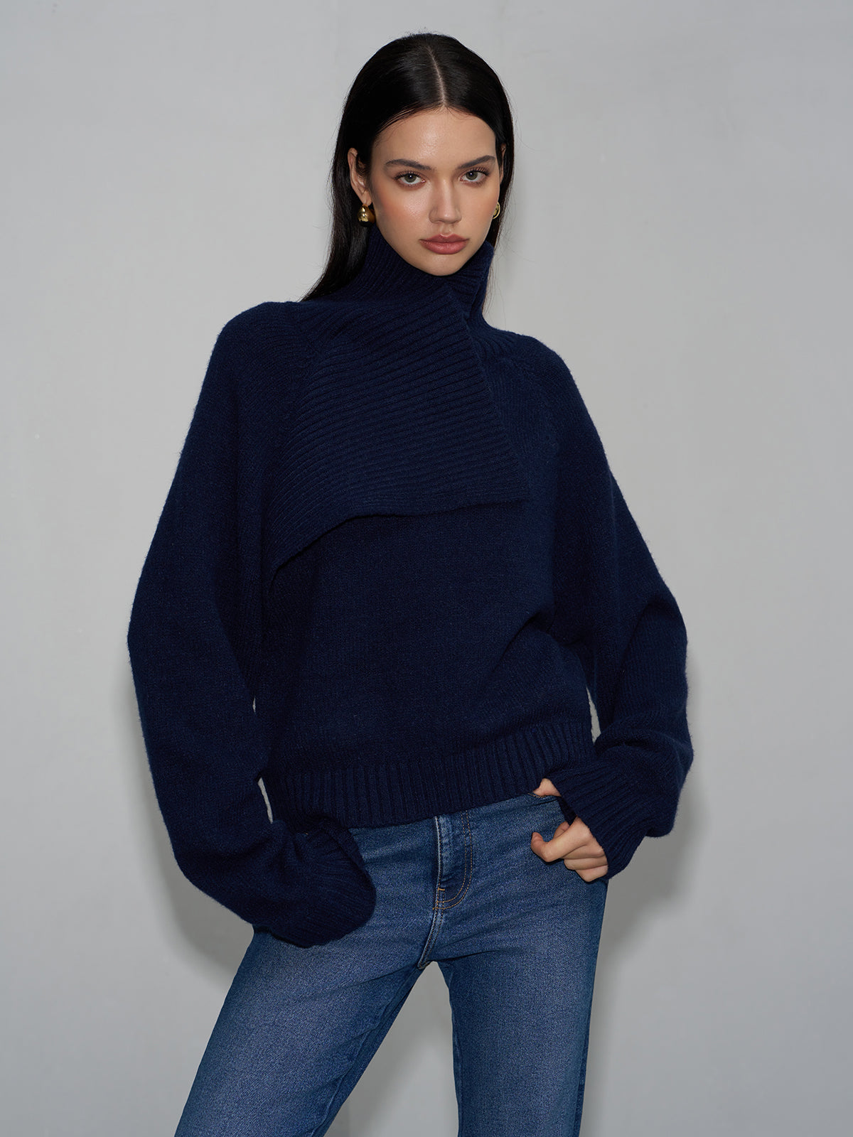 Asymmetrical Turtleneck Plain Sweater