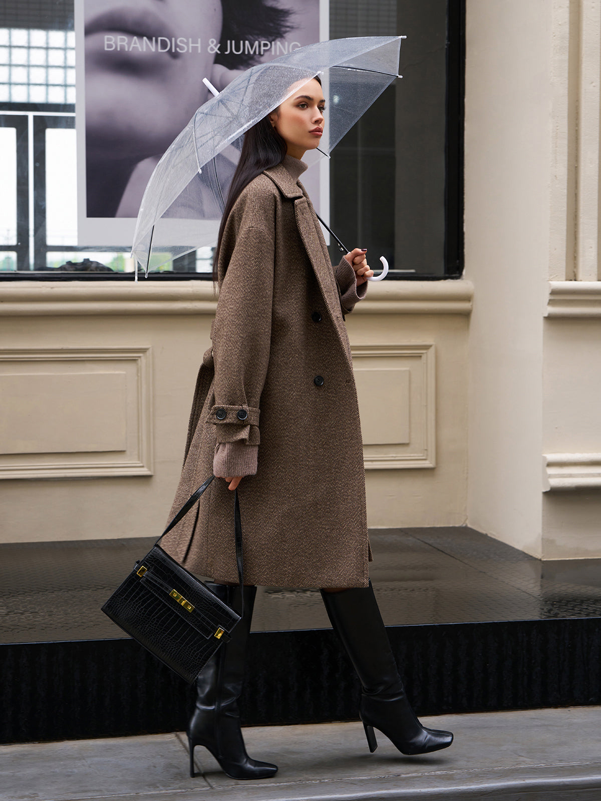 Belted Pockets Long Wool Coat