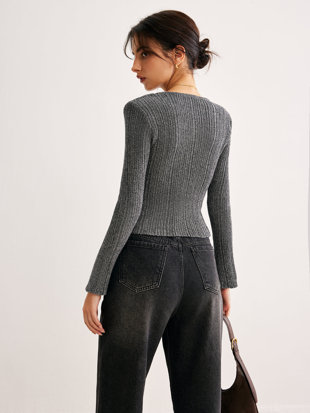 V-Neck Split Petite Sweater