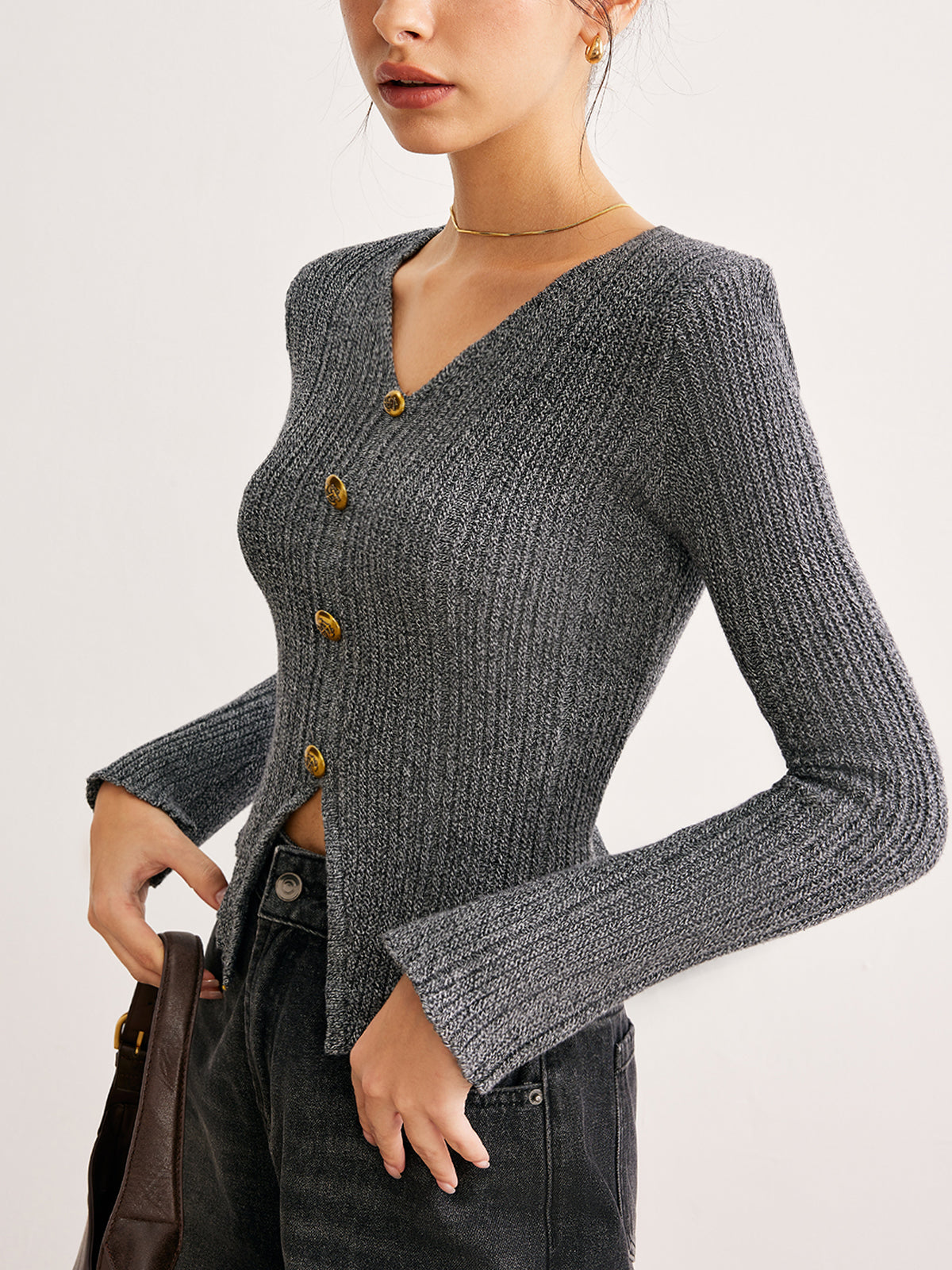 V-Neck Split Petite Sweater