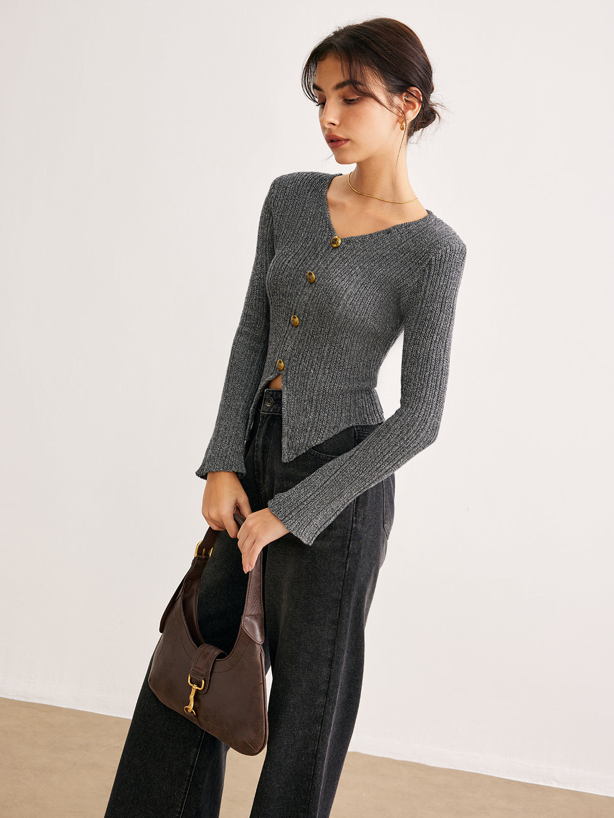 V-Neck Split Petite Sweater