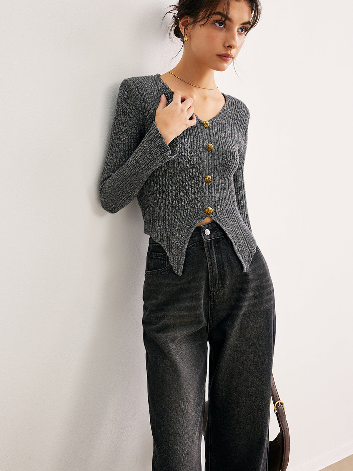 V-Neck Split Petite Sweater