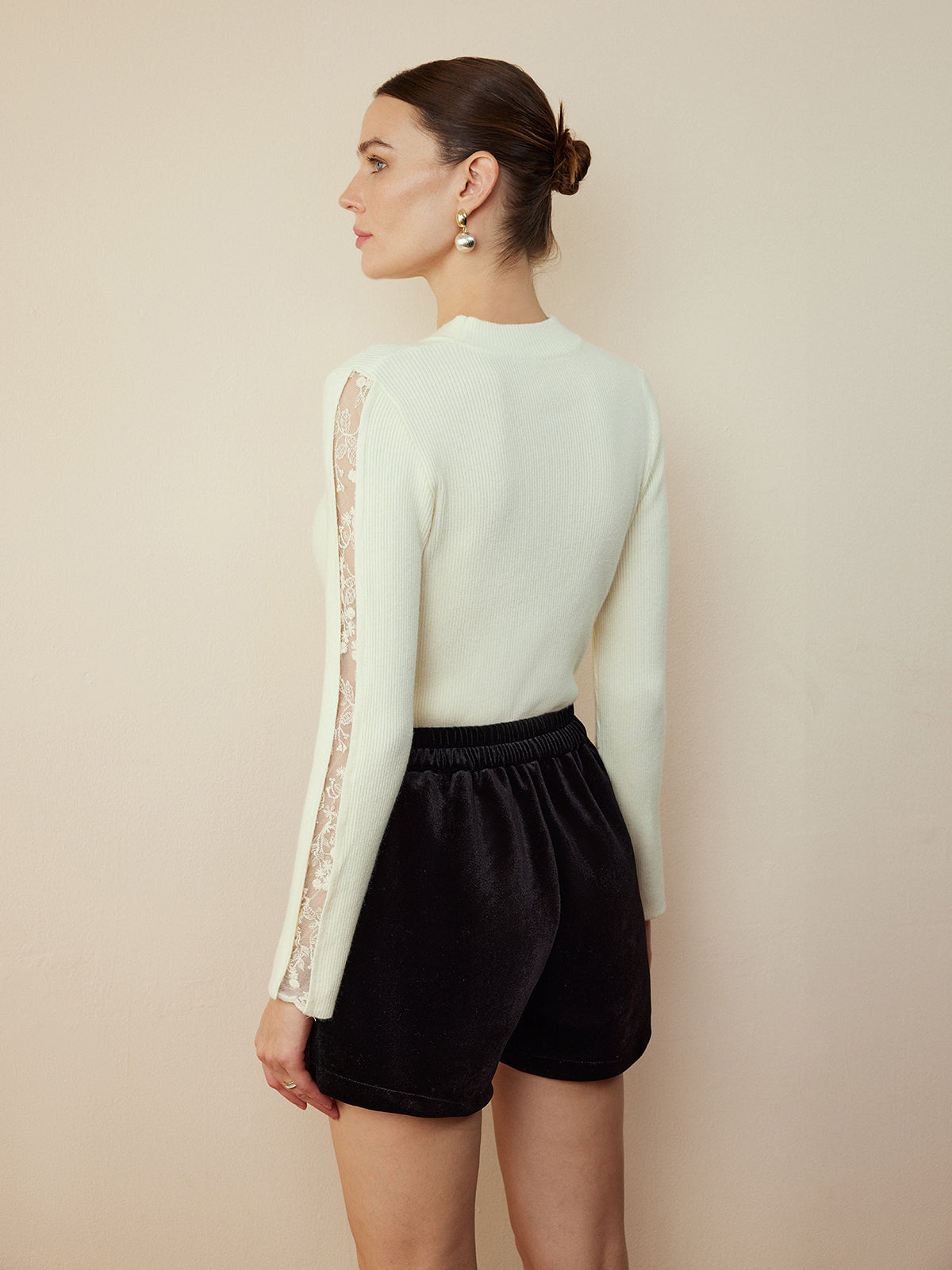 Elegant Lace Panel Knit Top