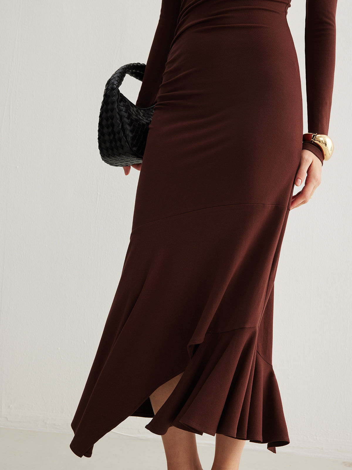 Turtleneck Irregular Pleated Long Dress