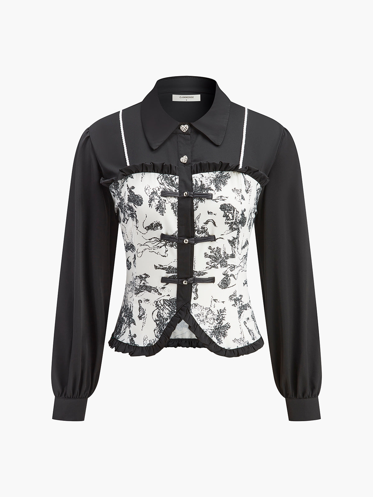 Retro Printed Slim Polo Blouse