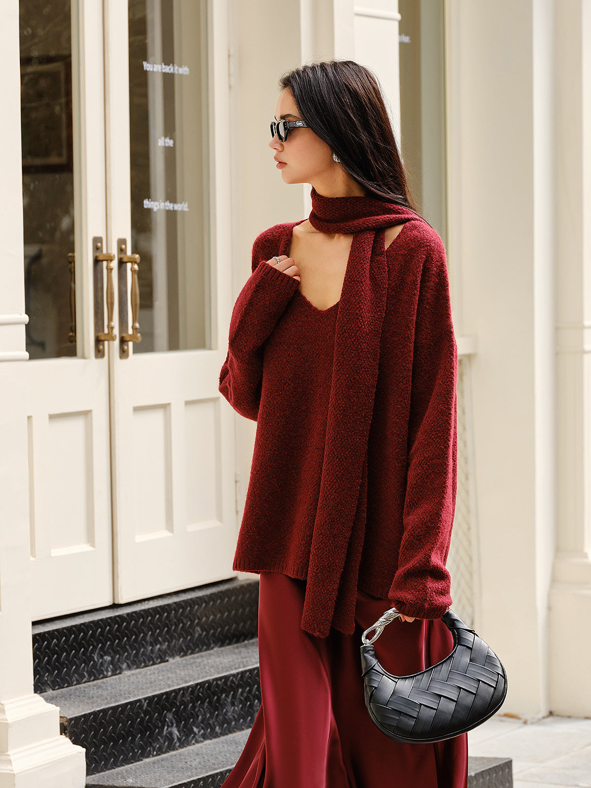 Wool-Blend Loose Scarf Sweater