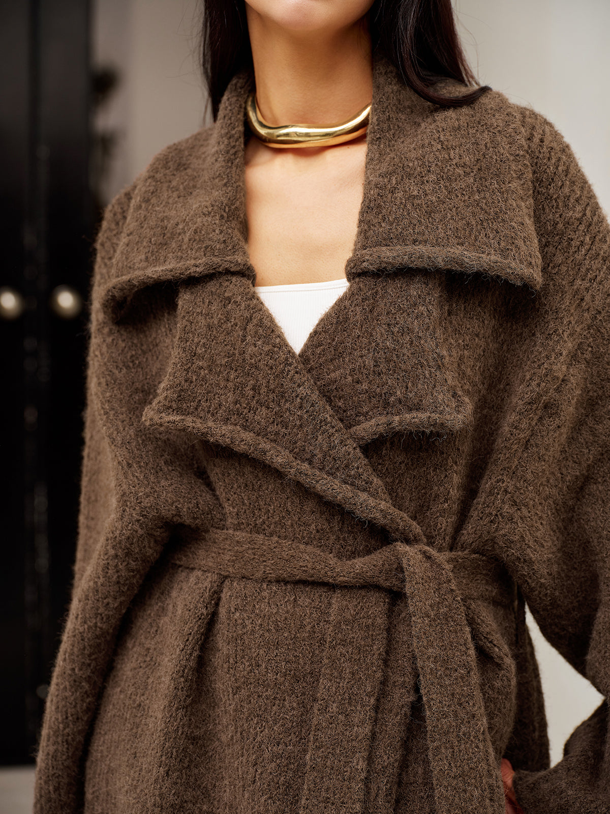 Warm Belted Knit Long Outerwear