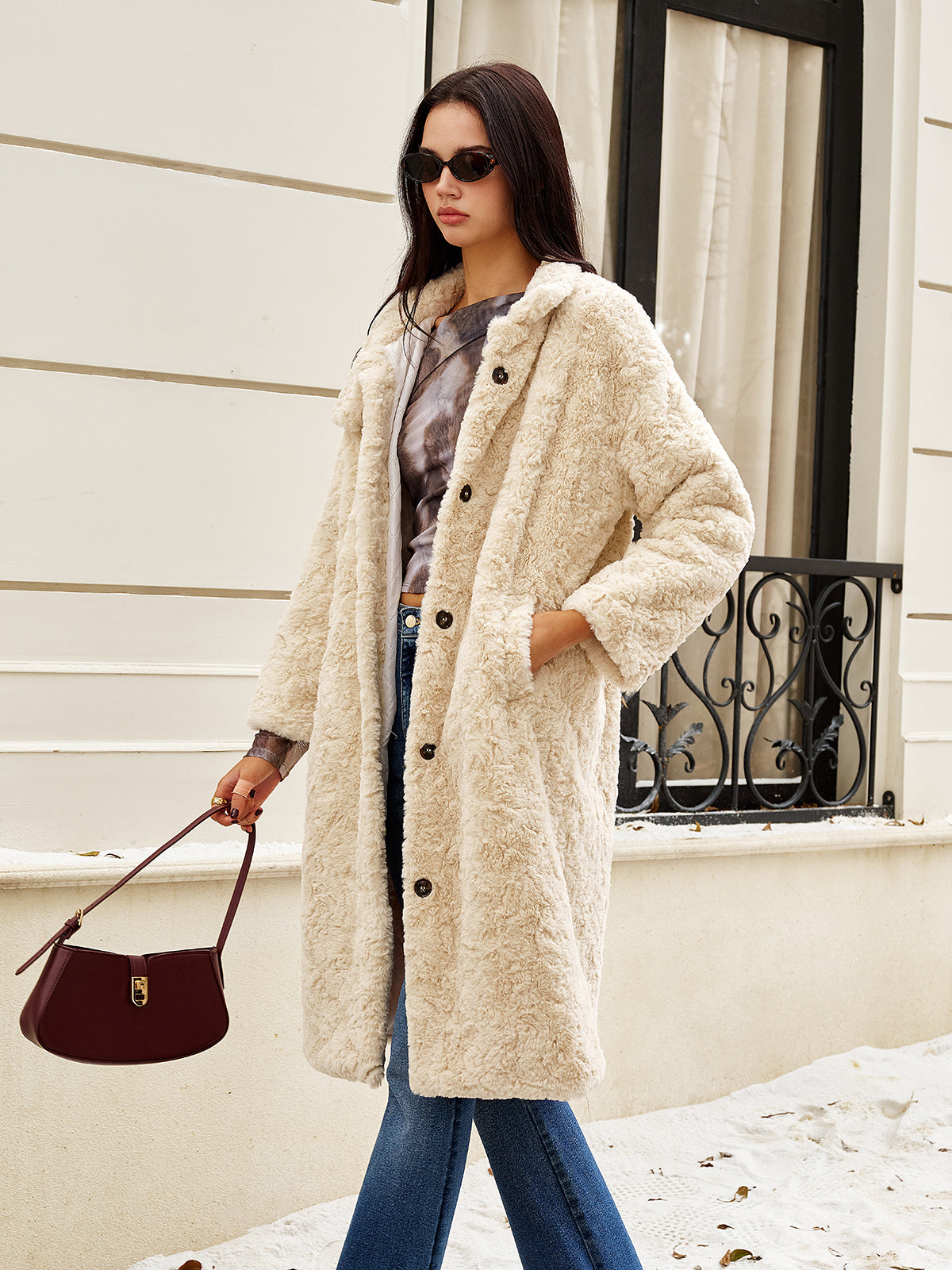 Turtleneck Faux Fur Button Coats