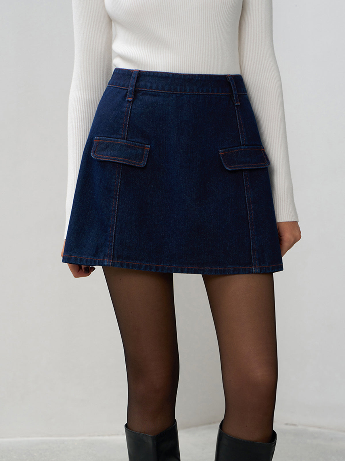 Back Zipper Denim Mini Skirt