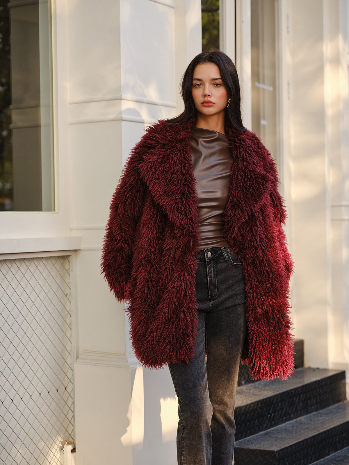 Elegant Faux Fur Long Coat