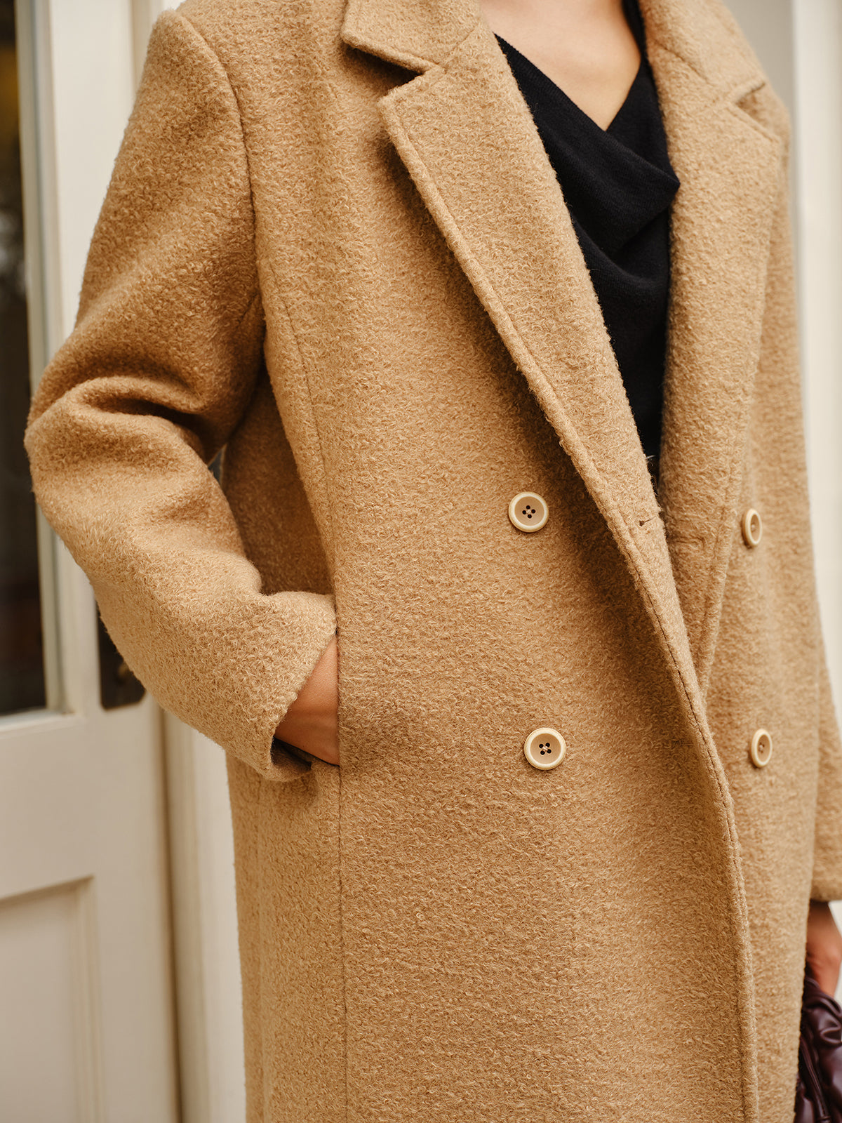 Split Pockets Tweed Coat