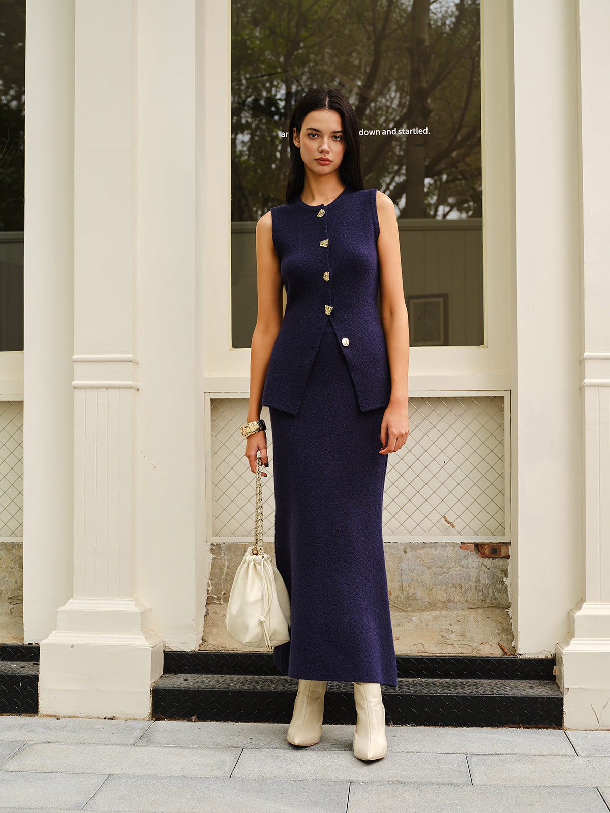 Sleeveless Button Jersey Skirt Set