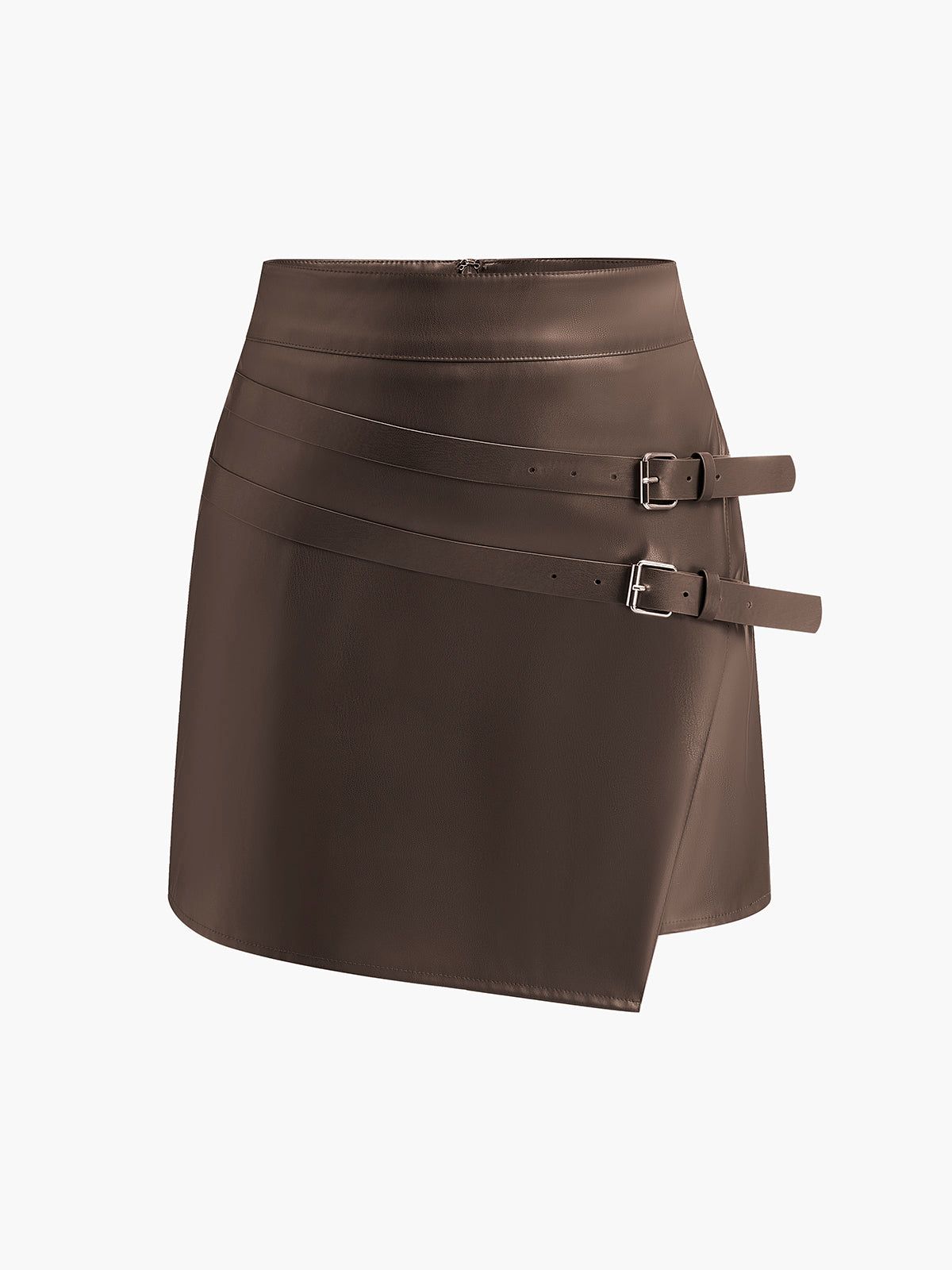 Belted Design PU Leather Skirt