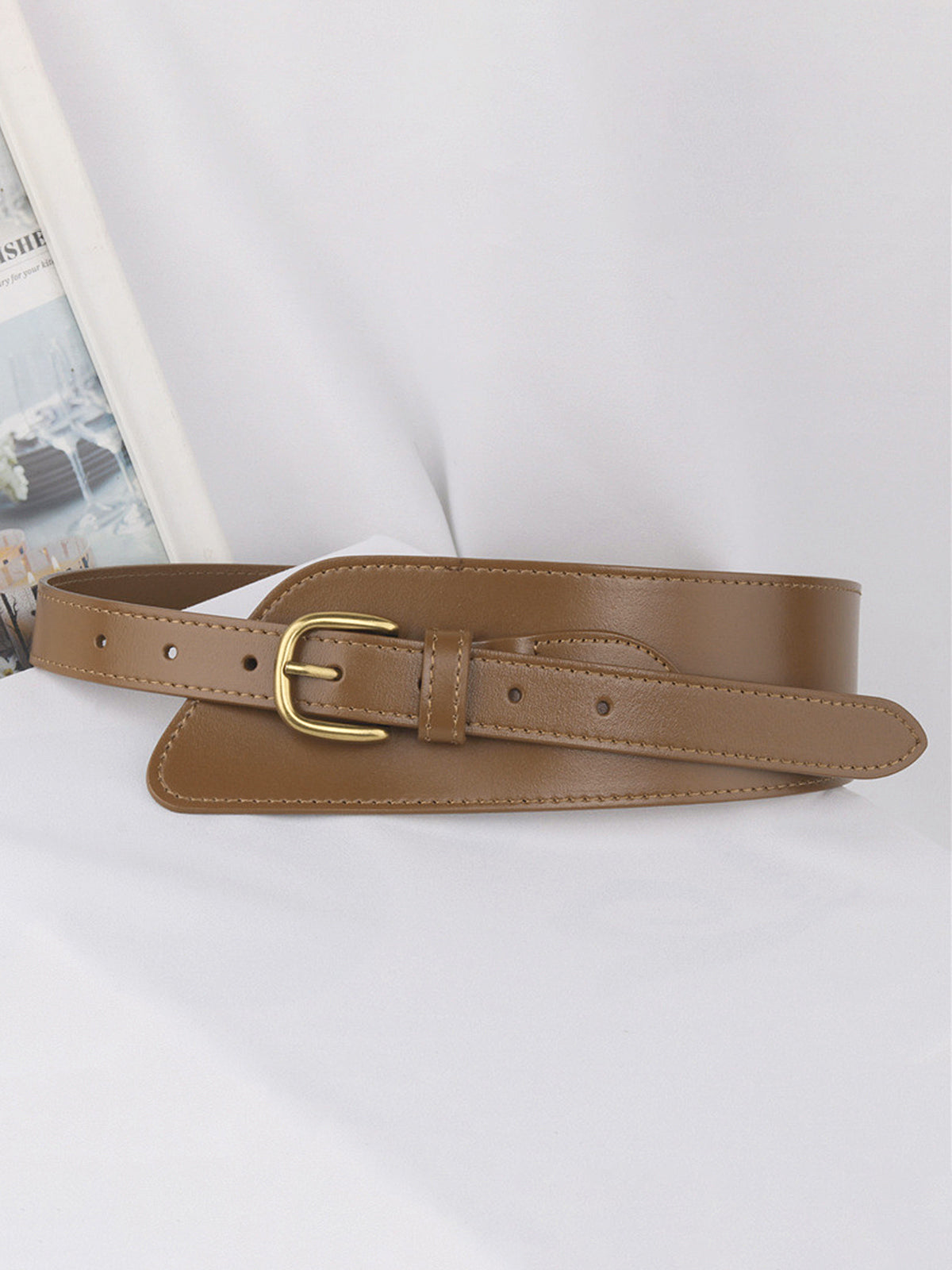 Asymmetrical Buckle Wide Leather Belt