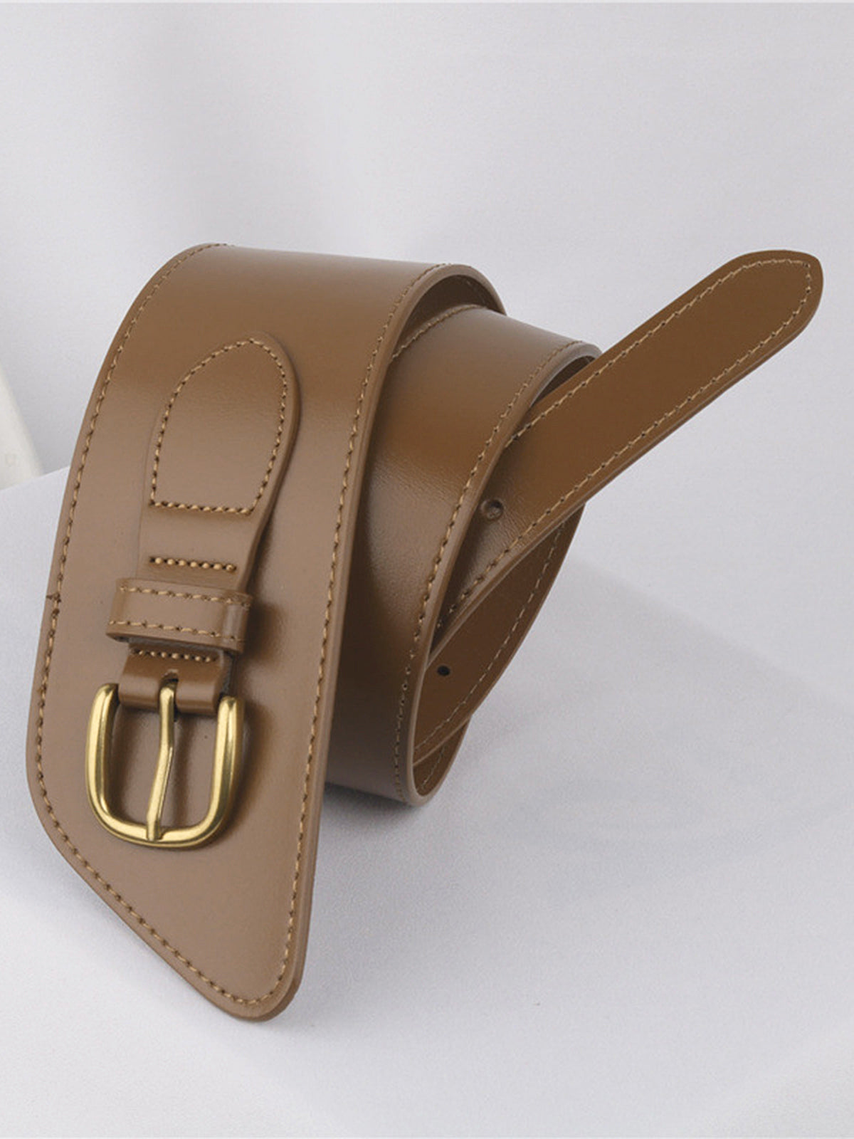 Asymmetrical Buckle Wide Leather Belt