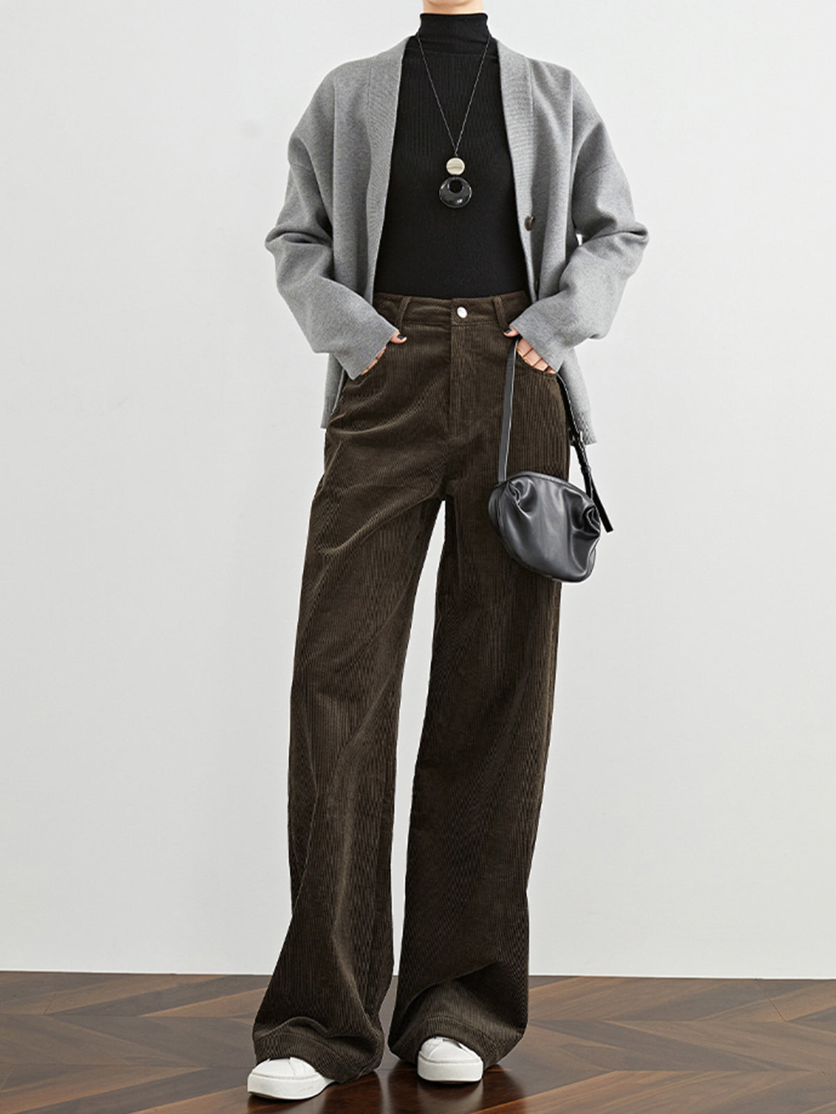 High-Waist Corduroy Draped Pants