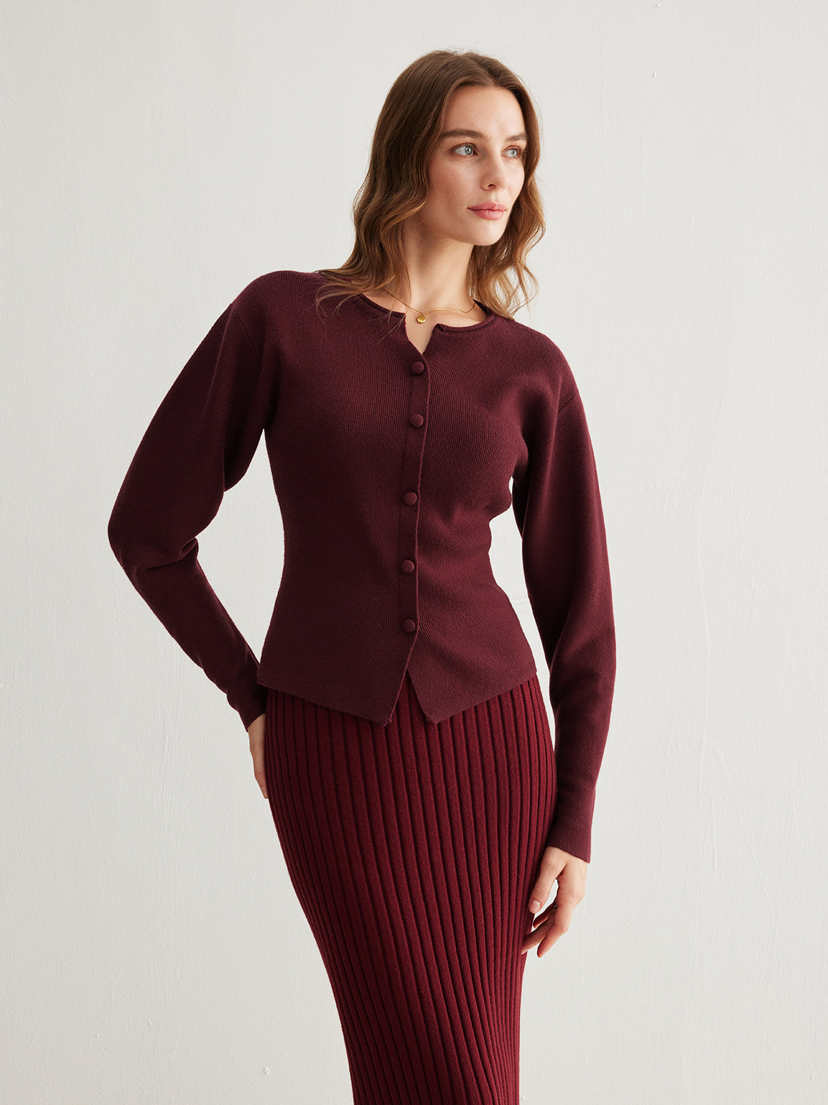 Ribbed Button Slit Sweater