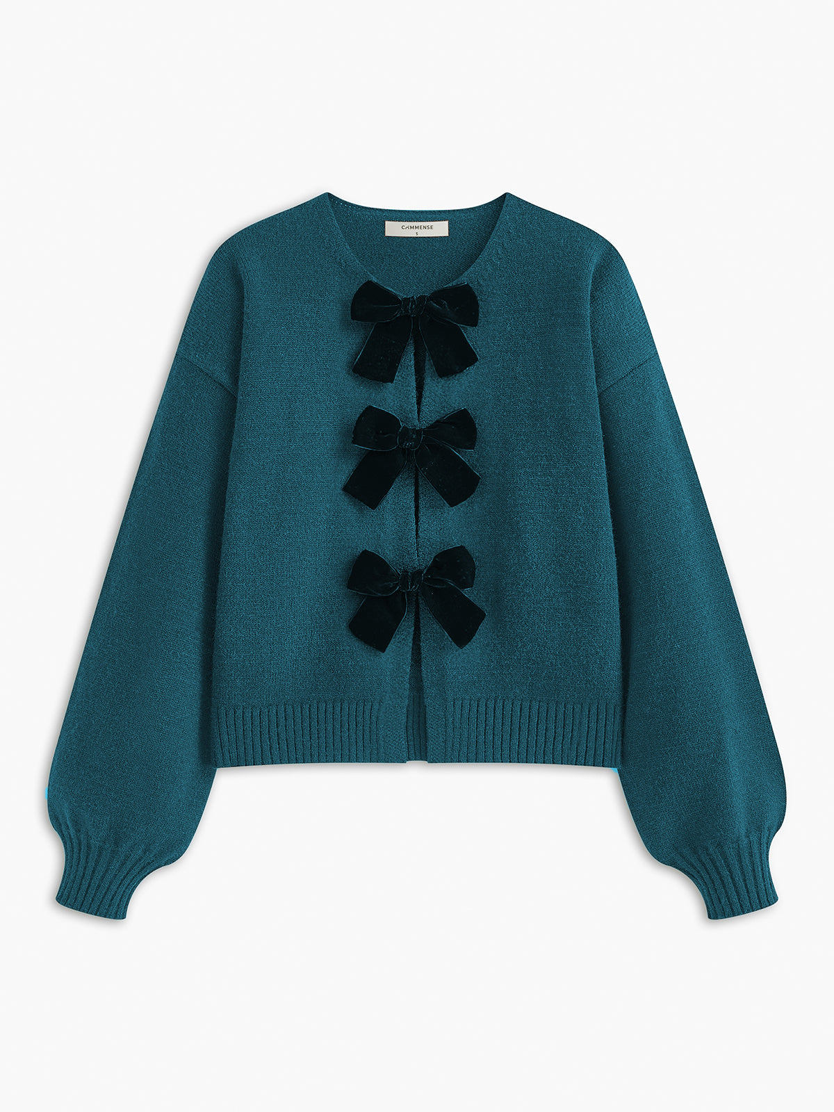 Velvet-Bow Lantern Sleeve Sweater