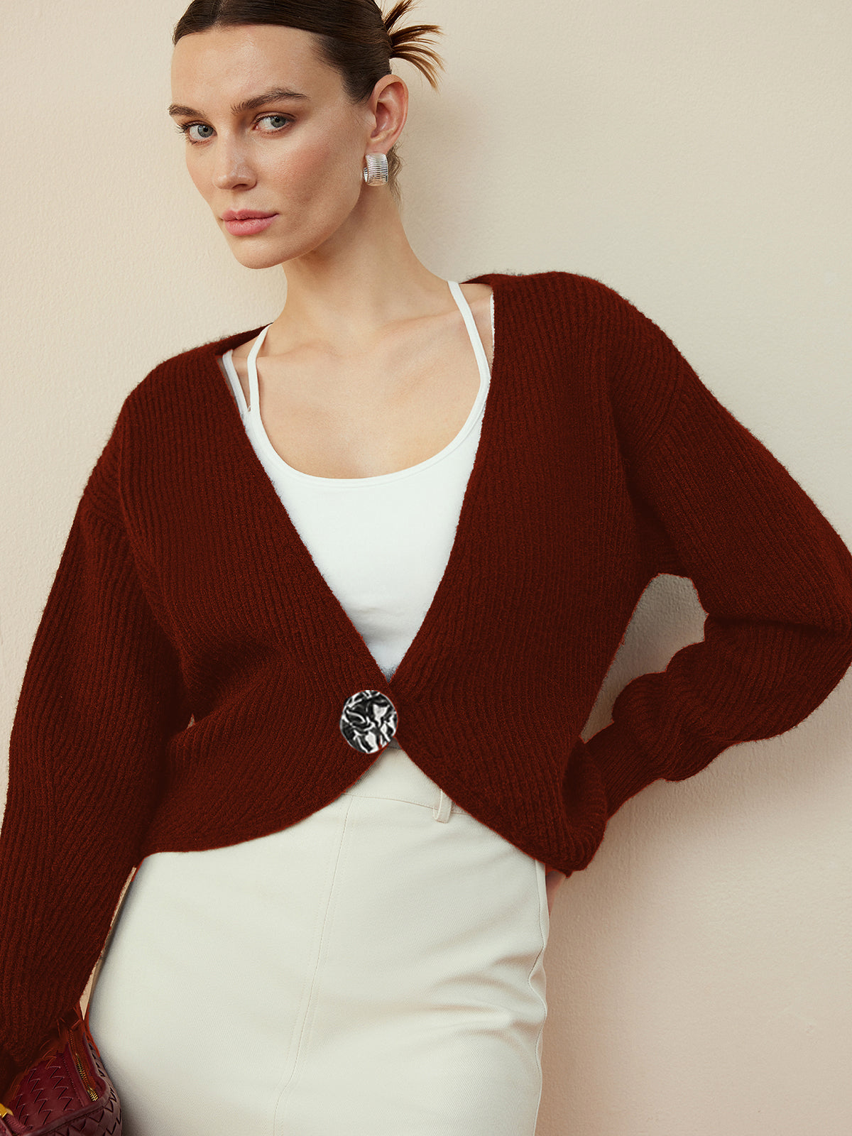 Metal Button Wrap Cardigan