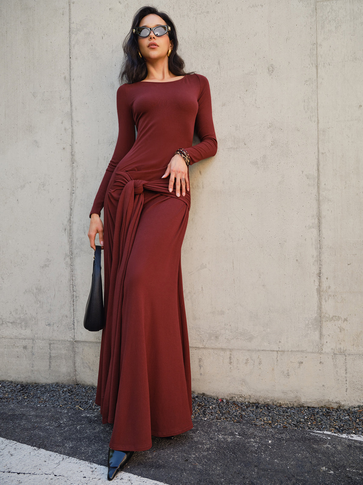 Knotted Ruched Jersey Long Dress