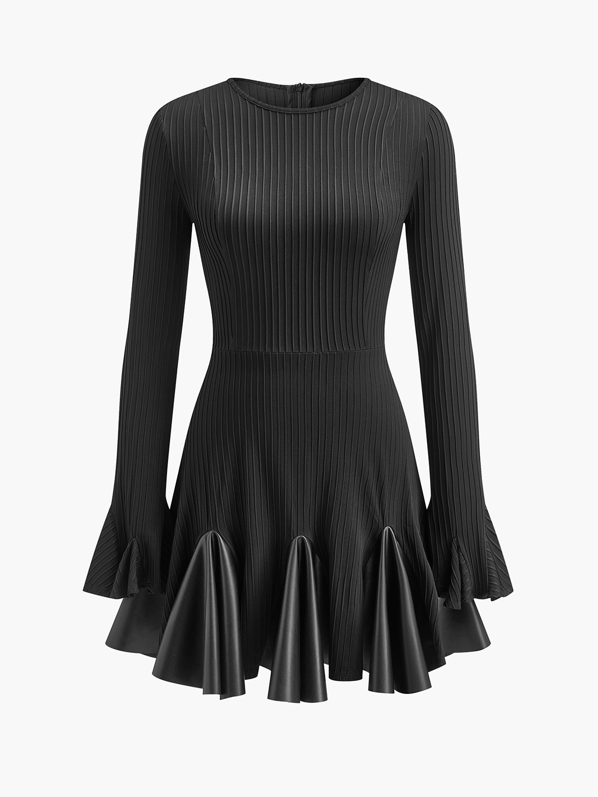 Pleated Faux Leather Panel Dress